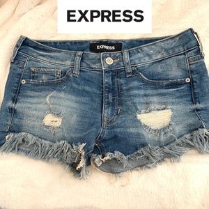 Express Relaxed Fit Medium Wash Denim Shorts